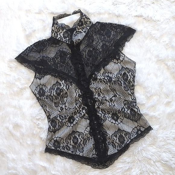 Vintage Lip Service White High Collar Lace Hook & Eye Corset Top - Picture 1 of 16
